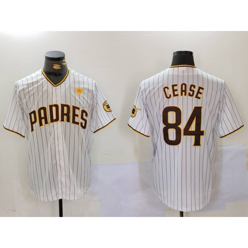 San Diego Padres #84 Dylan Cease White MIKSHPS Team Logo With PS Patch Stitched Cool Base Jersey