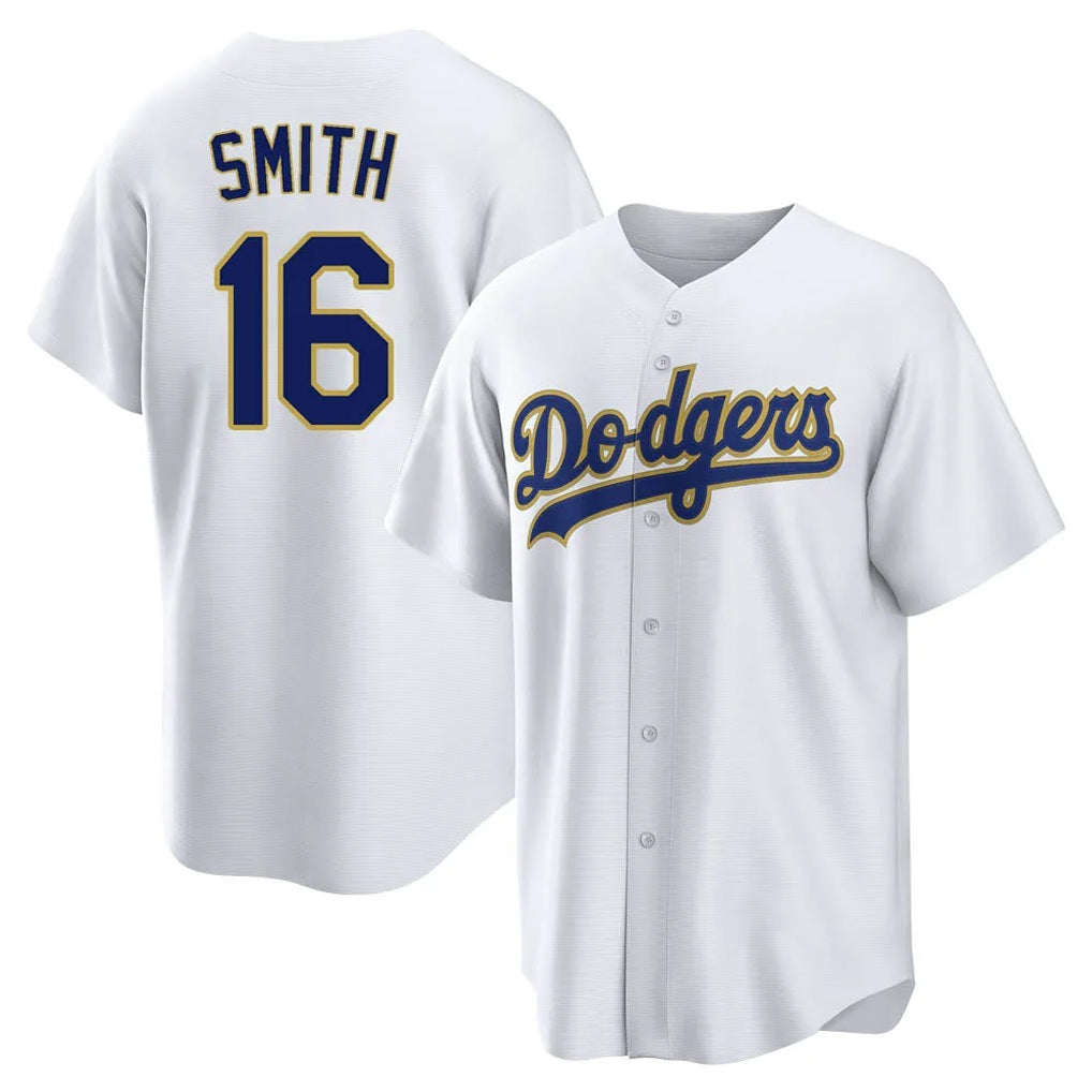 Los Angeles Dodgers #16 Will Smith Player Gold White MIKSHPS 2026 Collection Stadium Game Stitched Jerseys