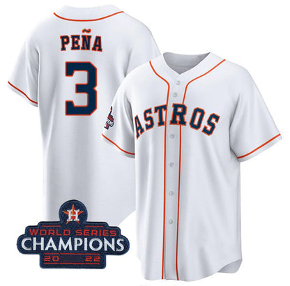 Houston Astros #3 Jeremy Pena White MIKSHPS 2022 World Series Champions Cool Base Stitched Jersey