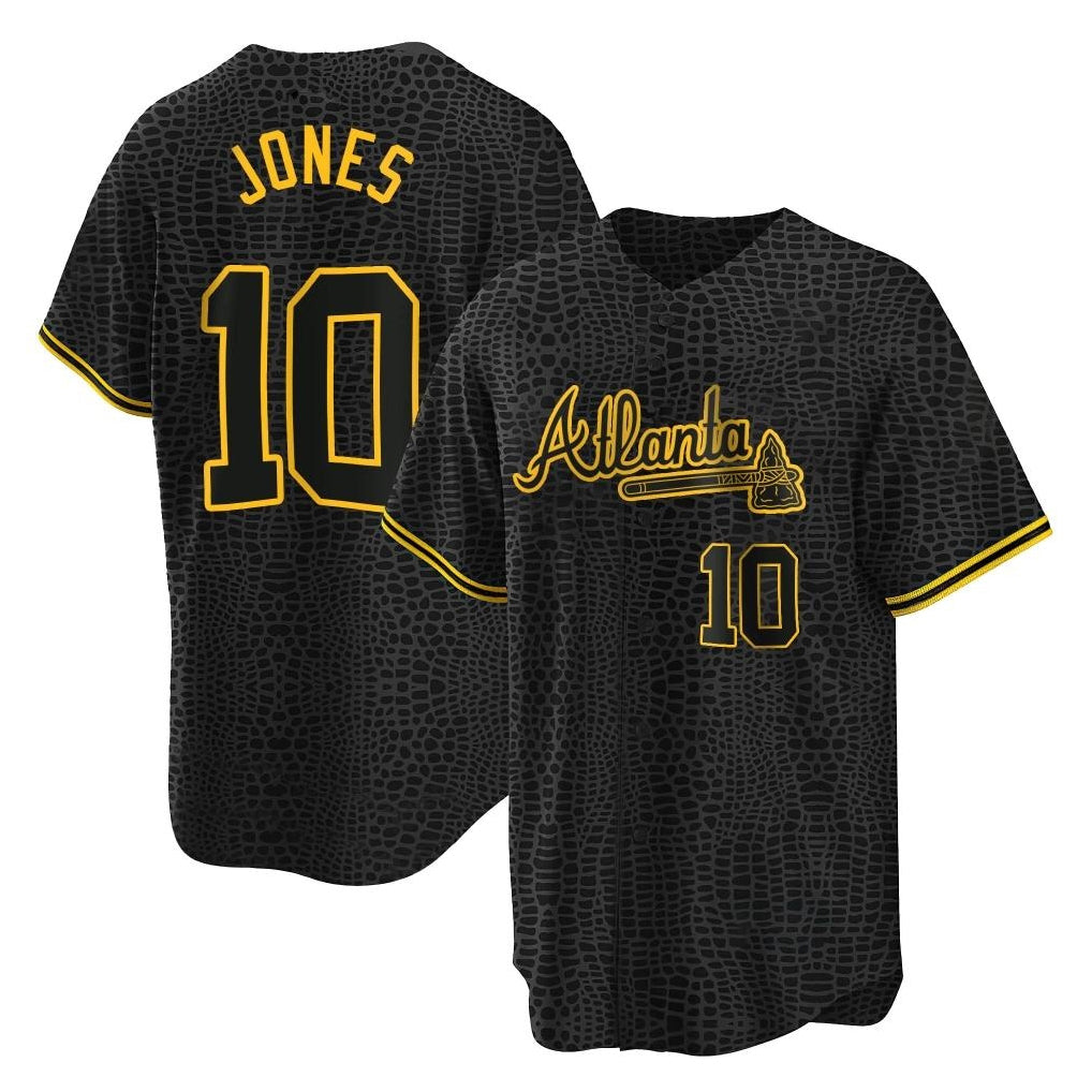 Atlanta Braves #10 Chipper Jones Player Black MIKSHPS Snake Skin City Home Game Stitched Jerseys