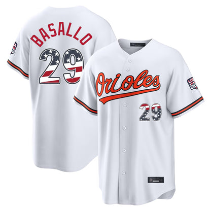 Baltimore Orioles #29 Samuel Basallo Player White MIKSHPS USA 250 Fourth of July Home Game Stitched Jerseys