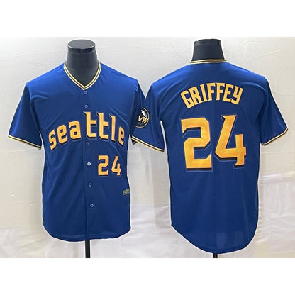 Seattle Mariners #24 Ken Griffey Number Blue MIKSHPS 2023 City Connect Cool Base Stitched Jersey 2
