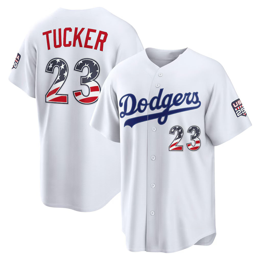 Los Angeles Dodgers #23 Kyle Tucker USA 250 Fourth of July Home Stadium Jersey - White MIKSHPS