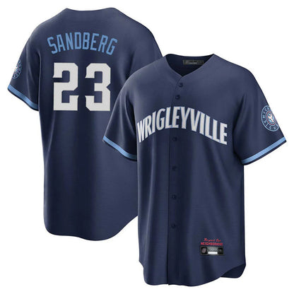 Chicago Cubs #23 Ryne Sandberg Player Navy MIKSHPS City Connect Home Game Stitched Jerseys