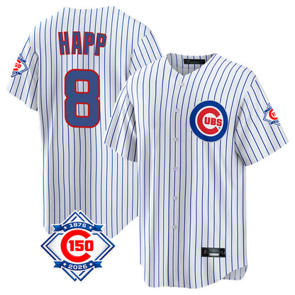 Chicago Cubs #8 Ian Happ Player White MIKSHPS 150th Anniversary Home Game Stitched Jerseys