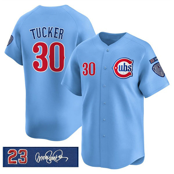 Chicago Cubs #30 Kyle Tucker Blue MIKSHPS 'Ryne Sandberg Tribute' Vapor Limited V3 Stitched Jersey