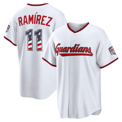 Cleveland Guardians #11 Jos¨¦ Ram¨ªrez USA 250 Fourth of July Home Stadium Jersey - White MIKSHPS