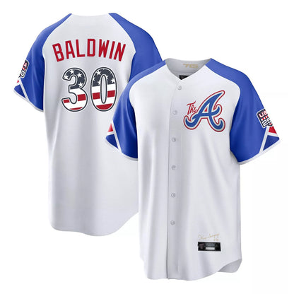 Atlanta Braves #30 Drake Baldwin Player White MIKSHPS USA 250 Fourth Of July City Connect Home Game Stitched Jerseys