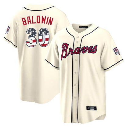 Atlanta Braves #30 Drake Baldwin Player Cream MIKSHPS USA 250 Fourth Of July Limited Home Game Stitched Jerseys