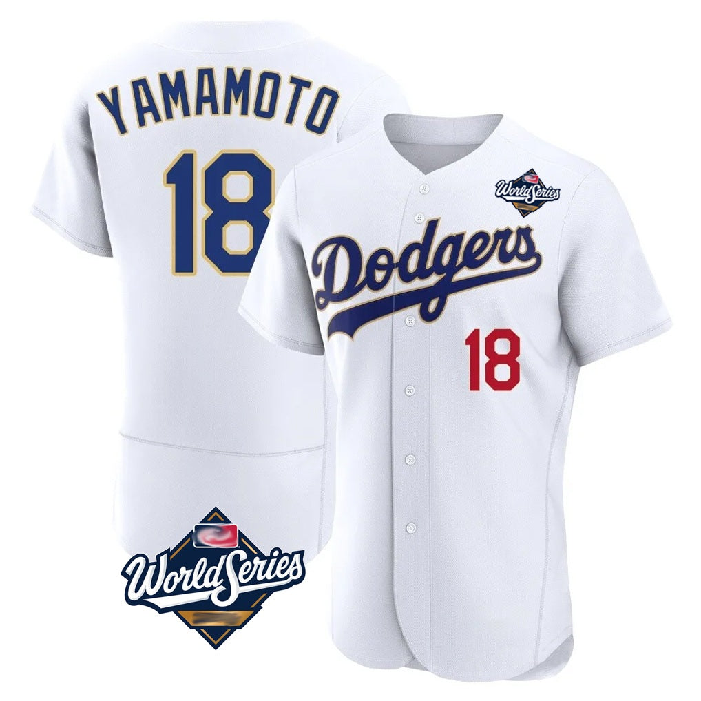 Los Angeles Dodgers #18 Yoshinobu Yamamoto Player Gold White MIKSHPS World Series 2026 Collection Stadium Limited Elite Stitched Jerseys