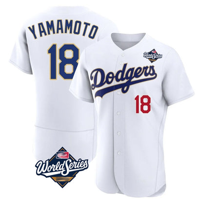 Los Angeles Dodgers #18 Yoshinobu Yamamoto Player Gold White MIKSHPS World Series 2026 Collection Stadium Limited Elite Stitched Jerseys