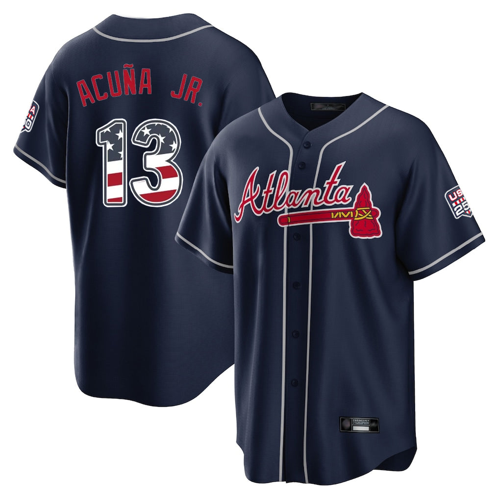 Atlanta Braves #13 Ronald Acuna Jr Player Navy MIKSHPS USA 250 Fourth Of July Limited Home Game Stitched Jerseys