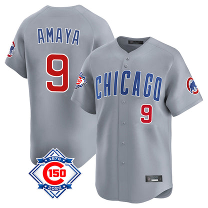 Chicago Cubs #9 Miguel Amaya Player Gray MIKSHPS Road 150th Anniversary Limited Home Stitched Jerseys