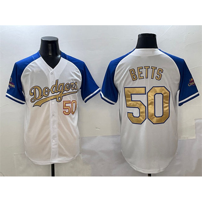 Los Angeles Dodgers #50 Mookie Betts White Royal Gold MIKSHPS 2024 World Series Champions Vapor Limited Stitched Jersey