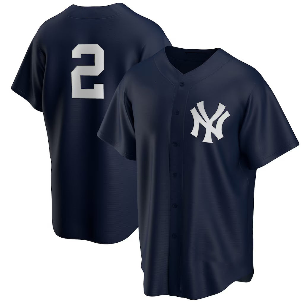 New York Yankees #2 Derek Jeter Navy MIKSHPS Alternate Replica Player Jersey