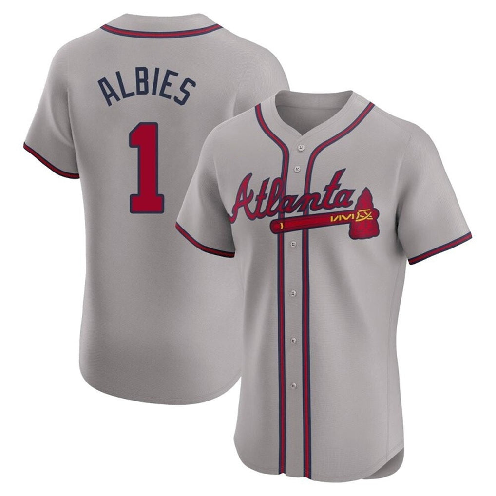 Atlanta Braves #1 Ozzie Albies Player Gray MIKSHPS Limited Elite Home Game Stitched Jerseys