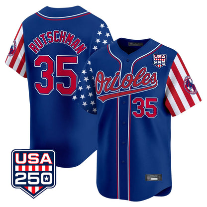 Baltimore Orioles #35 Adley Rutschman Player Royal MIKSHPS USA 250 Independence Day Vapor Premier Limited Home Game Stitched Jerseys