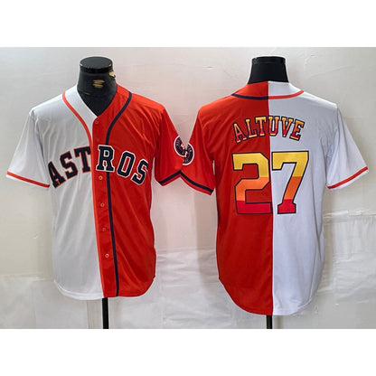 Houston Astros #27 Jose Altuve White Orange MIKSHPS Split Stitched Jersey