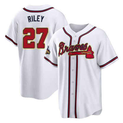 Atlanta Braves #27 Austin Riley Player White Gold MIKSHPS Home Game Stitched Jerseys