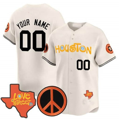 Custom Houston Astros  Love Street & Peace Sign Patch Vapor Premier Limited Jersey V2 ¨C Cream MIKSHPS