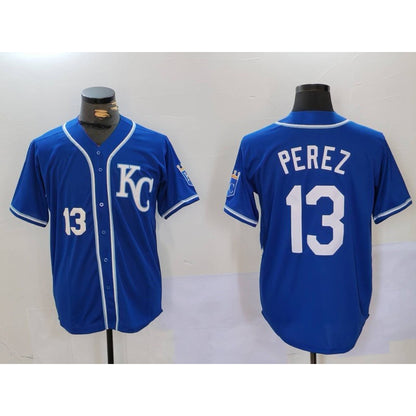 Kansas City Royals #13 Salvador Perez Number Blue MIKSHPS KC Cool Base Stitched Jersey