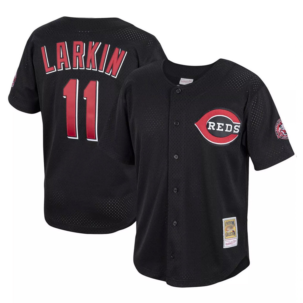 Cincinnati Reds #11 Barry Larkin Player Black MIKSHPS Mitchell & Ness Throwback Cooperstown Mesh Game Stitched Jerseys