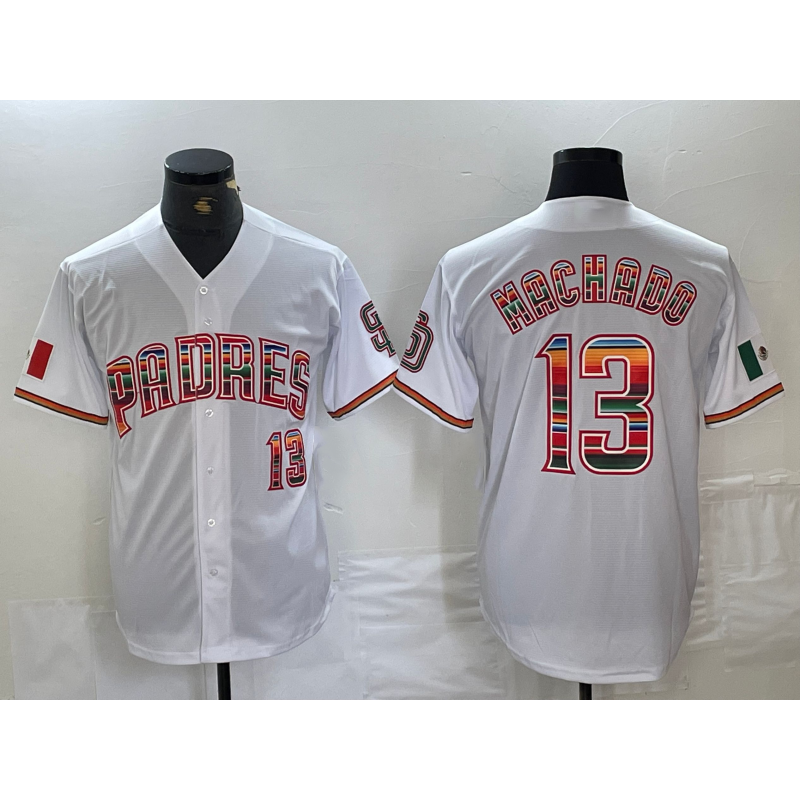 San Diego Padres #13 Manny Machado Mexico White MIKSHPS Cool Base Stitched Jersey