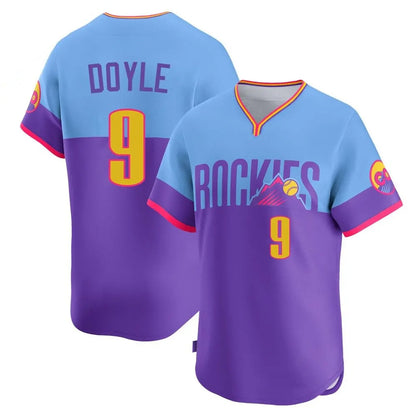 Colorado Rockies #9 Brenton Doyle Player Purple-Light Blue MIKSHPS City Connect Limited Home T-shirt Stitched Jerseys