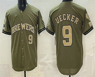 Milwaukee Brewers #9 Bob Uecker Olive MIKSHPS 2026 Armed Forces Day Jersey