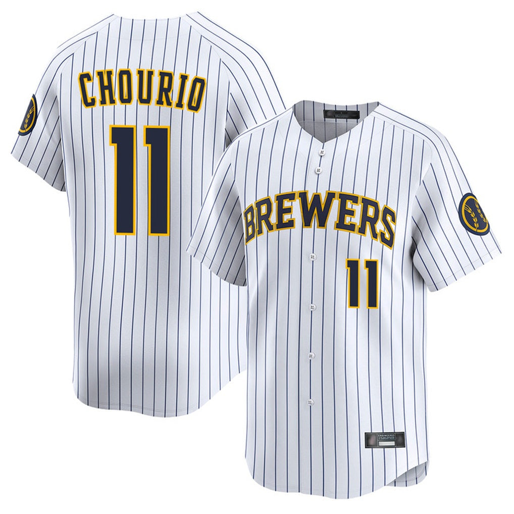 Milwaukee Brewers #11 Jackson Chourio Player White MIKSHPS Stripes Home Limited Game Stitched Jerseys