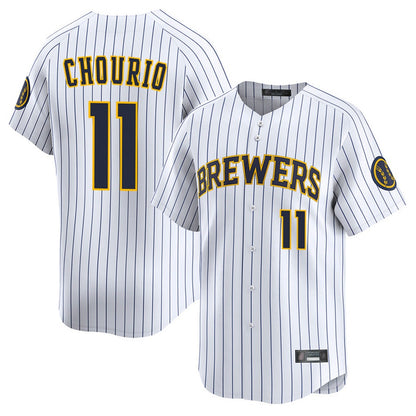 Milwaukee Brewers #11 Jackson Chourio Player White MIKSHPS Stripes Home Limited Game Stitched Jerseys