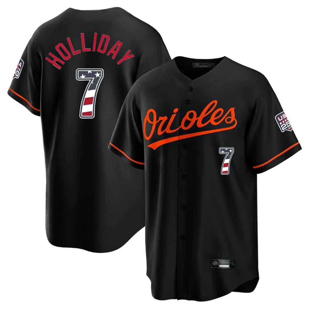 Baltimore Orioles #7 Jackson Holliday Player Black MIKSHPS USA 250 Fourth of July Home Game Stitched Jerseys