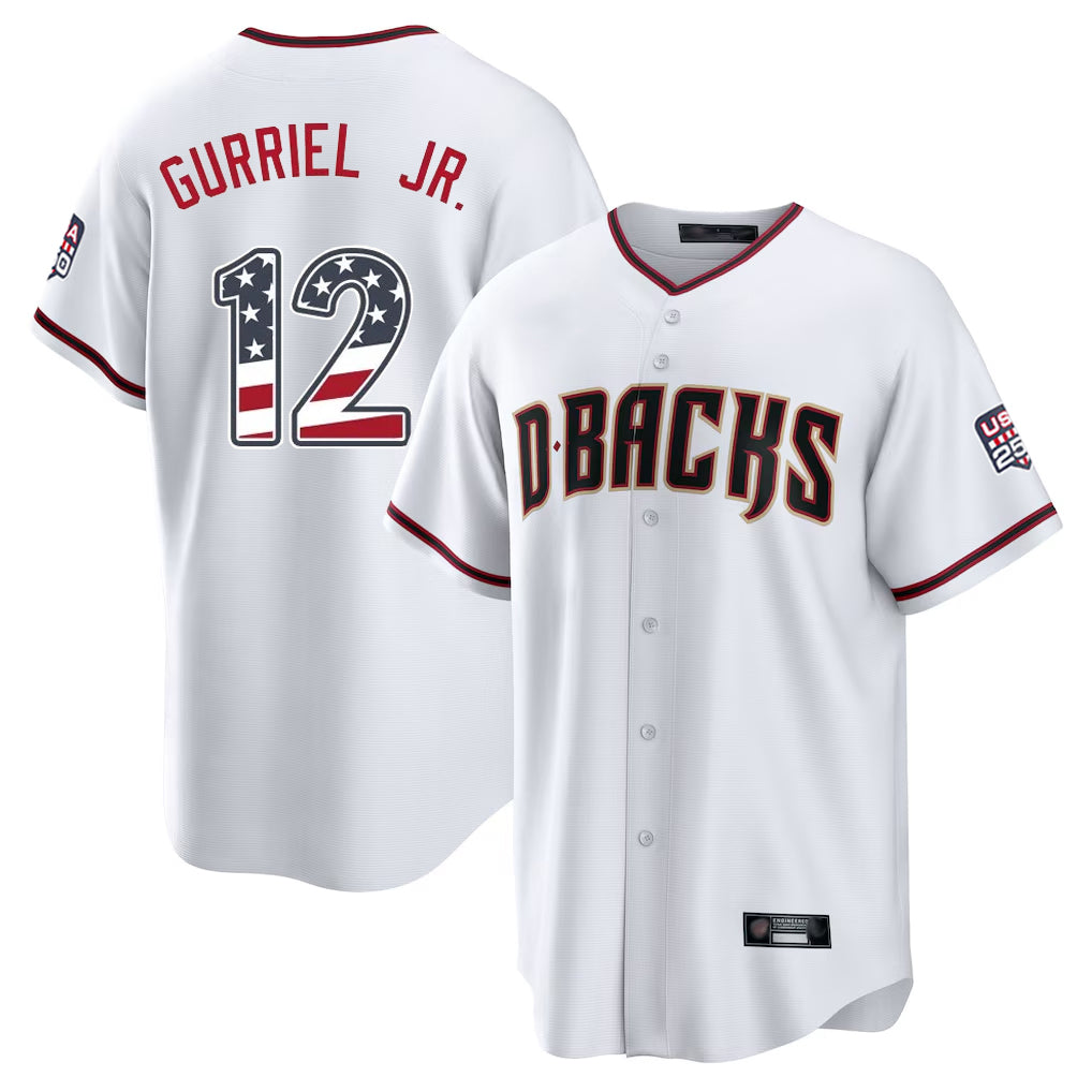 Arizona Diamondbacks #12 Lourdes Gurriel Jr Player White MIKSHPS USA 250 Fourth of July Home Game Stitched Jerseys