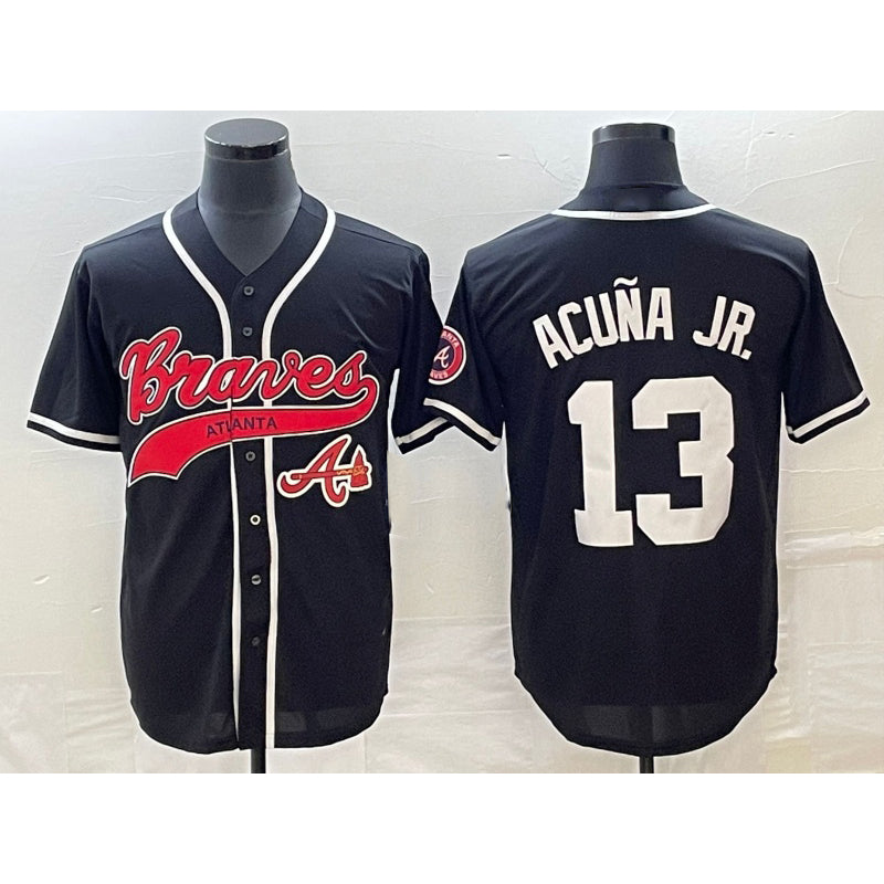 Atlanta Braves #13 Ronald Acuna Jr Black MIKSHPS Cool Base Stitched Jersey