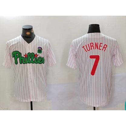 Philadelphia Phillies #7 Trea Turner White Green MIKSHPS Cool Base Stitched Jersey 2