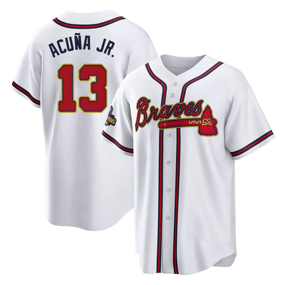 Atlanta Braves #13 Ronald Acuna Jr Player White Gold MIKSHPS Home Game Stitched Jerseys