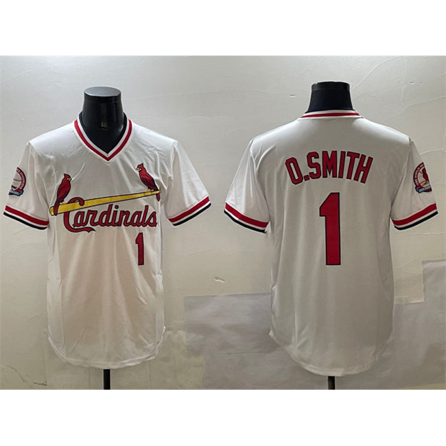St. Louis Cardinals #1 Ozzie Smith White MIKSHPS With Patch Stitched Jersey