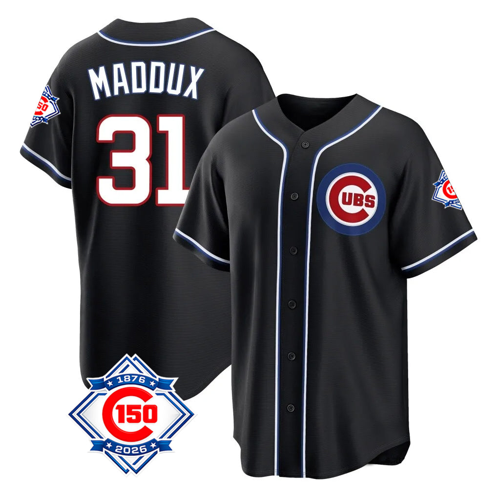 Chicago Cubs #31 Greg Maddux Player Black MIKSHPS Fashion Out 150th Anniversary Game Stitched Jerseys