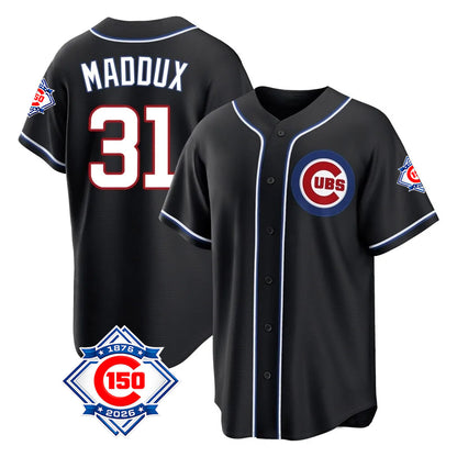 Chicago Cubs #31 Greg Maddux Player Black MIKSHPS Fashion Out 150th Anniversary Game Stitched Jerseys