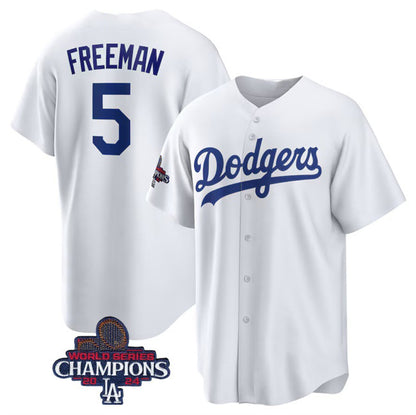 Los Angeles Dodgers #5 Freddie Freeman White MIKSHPS 2024 World Series Champions Cool Base Stitched Jersey
