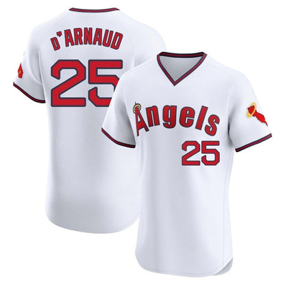 Los Angeles Angels #25 Travis d'Arnaud Player White MIKSHPS T-shirt Home Limited Elite Stitched Jerseys