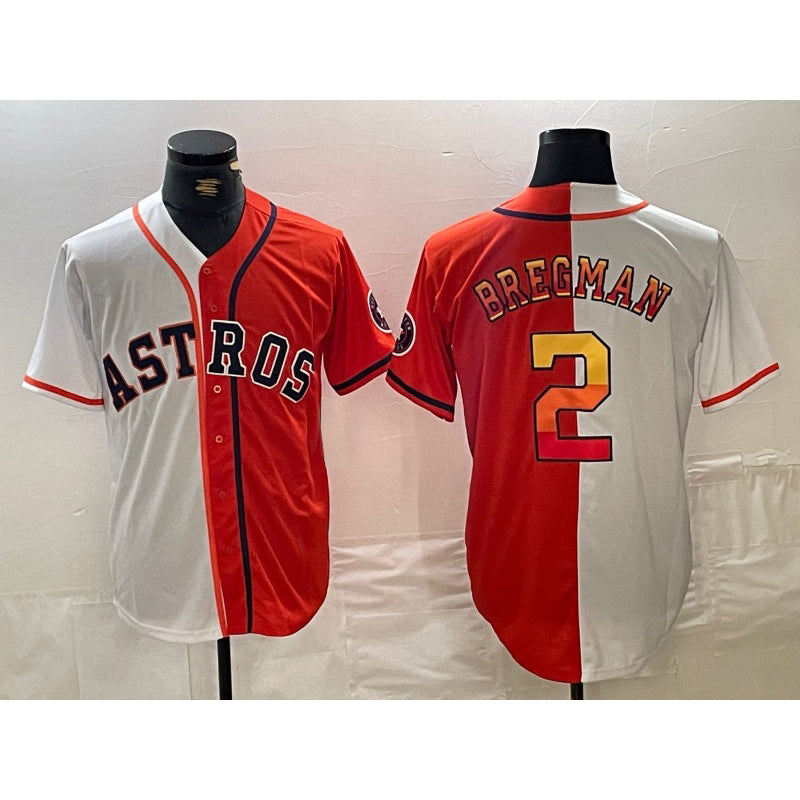 Houston Astros #2 Alex Bregman White Orange MIKSHPS Split Stitched Jersey 2