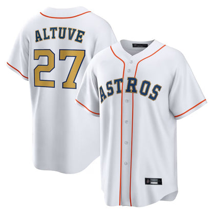 Houston Astros #27 Jose Altuve Player Gold MIKSHPS Collection Game Home Stitched Jerseys