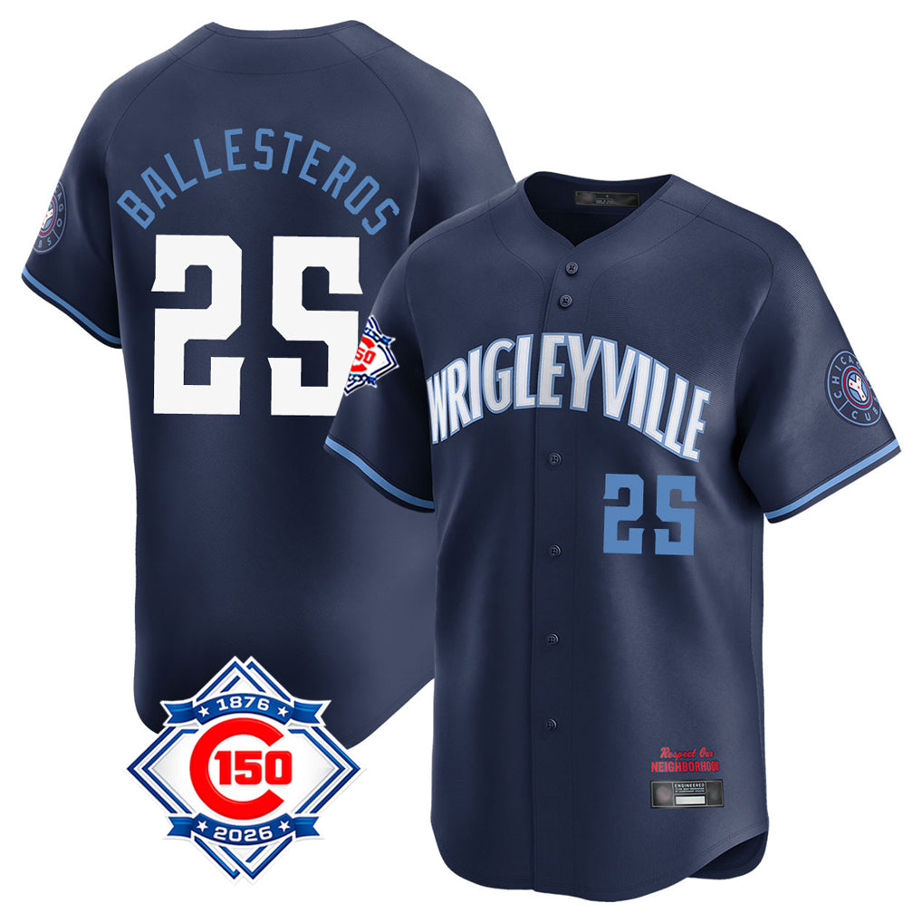 Chicago Cubs #25 Moises Ballesteros Player Navy MIKSHPS City Connect 150th Anniversary Limited Home Stitched Jerseys