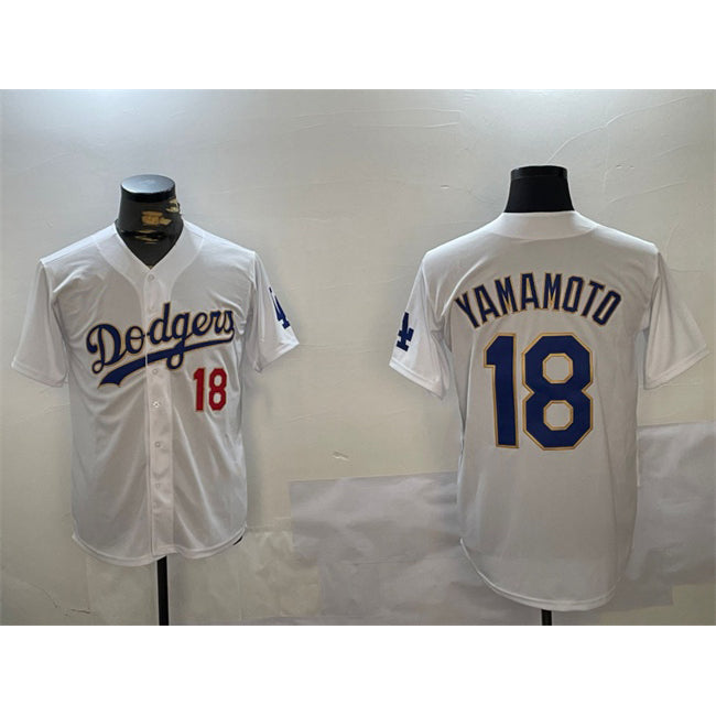Los Angeles Dodgers #18 Yoshinobu Yamamoto White Gold MIKSHPS Home Limited Stitched Jerseys