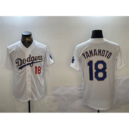 Los Angeles Dodgers #18 Yoshinobu Yamamoto White Gold MIKSHPS Home Limited Stitched Jerseys