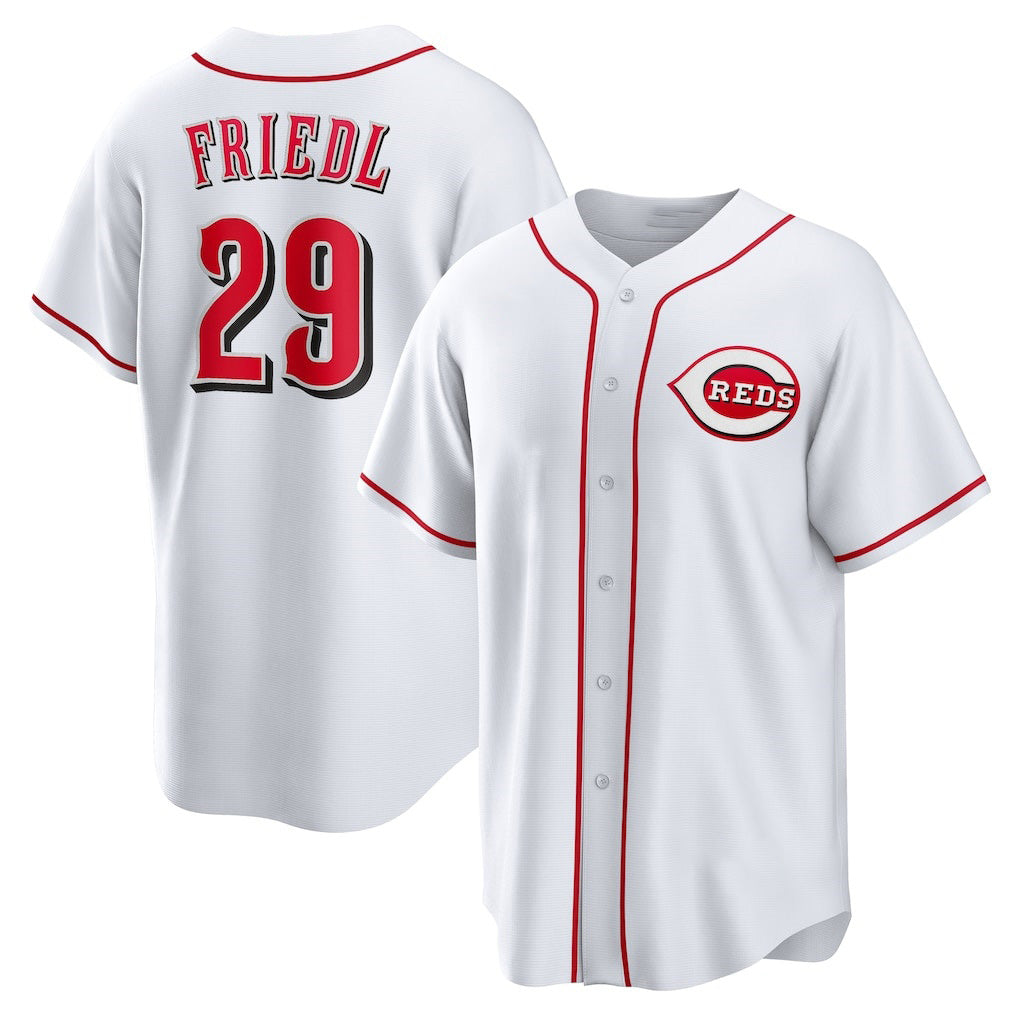 Cincinnati Reds #29 TJ Friedl White MIKSHPS Home Replica Jersey