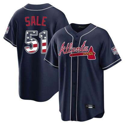 Atlanta Braves #51 Chris Sale Player Navy MIKSHPS USA 250 Fourth Of July Limited Home Game Stitched Jerseys