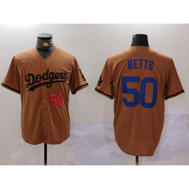 Los Angeles Dodgers #50 Mookie Betts Number Olive MIKSHPS Cool Base Limited Stitched Jersey 2