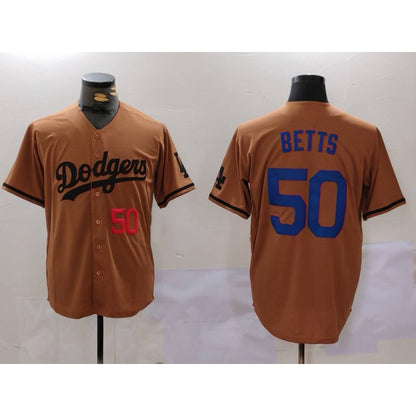Los Angeles Dodgers #50 Mookie Betts Number Olive MIKSHPS Cool Base Limited Stitched Jersey 2